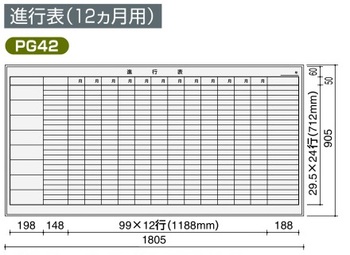 コクヨ-ホワイトボード-BB-L900シリーズ-壁際用-L脚-片面-進行表（12ヶ月用）-板面1755×858-BB-L936W-PG42 | 1 | ブング・ステーション