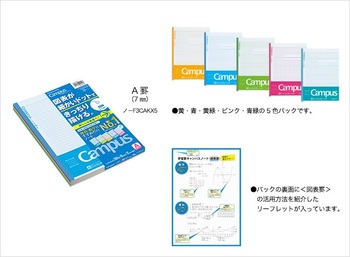 コクヨ-学習罫キャンパスノート＜図表罫＞-6号30枚-セミB5-7mm罫-作図ドット入り--5色パック-ノ-F3CAKNX5 | 2 | ブング・ステーション