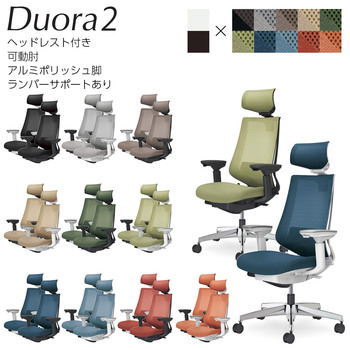 コクヨ-オフィスチェア-Duora2＜デュオラ2＞-ヘッドレスト付き-可動肘-アルミポリッシュ脚-ランバーサポートあり-C08-P332M--WR3R31-ホワイトグレー-モンティコラブルー | 1 | ブング・ステーション