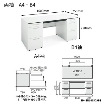 コクヨ-iSデスクシステム-両袖デスク-A4B4タイプ-W1600D750-SD-ISN1675CABS-天板色：MP2／ラスティックミディアム | 2 | ブング・ステーション