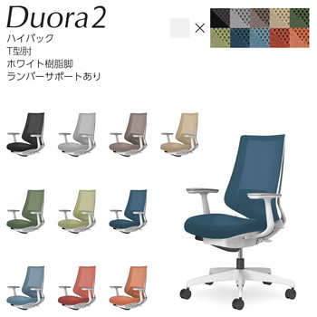 コクヨ-オフィスチェア-Duora2＜デュオラ2＞-メッシュタイプ-ハイバック-T型肘-ホワイト樹脂脚-ランバーサポートあり-C08-W212M--WQ6Q61-フレーム色：-W／ホワイトグレー-座の色：Q6Q6／ディープグリーン | 1 | ブング・ステーション