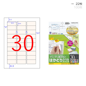 コクヨ-プリンタを選ばない-はかどりラベル-A4-30面-22枚-KPC-E1301-20N | 1 | ブング・ステーション