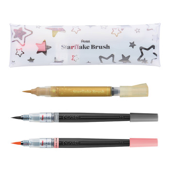 ぺんてる-筆ペン-スターフレークブラッシュ-アートブラッシュ-グリッター顔料-水性染料-オリジナルペンケース付きセット-限定-GFH-SAST2-限定セット4 | 1 | ブング・ステーション