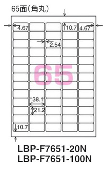 コクヨ-カラーレーザー-カラーコピー用-紙ラベル-A4-65面-20枚-LBP-F7651-20N | ブング・ステーション