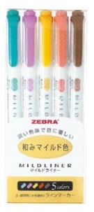 ゼブラ-蛍光ペン-マイルドライナー-5色セット-和みマイルド色-WKT7-5C-RC | 1 | ブング・ステーション