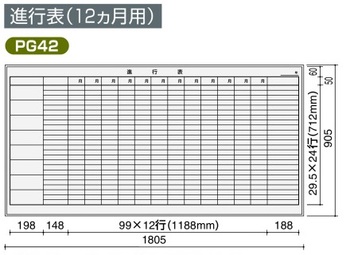 コクヨ-ホワイトボード-BB-K900シリーズ-片面-進行表（12ヶ月用）-板面1755×858-BB-K936W-PG42 | 1 | ブング・ステーション